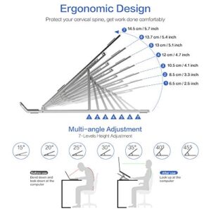 Yvnicll Laptop Stand for Desk,Adjustable Ergonomic Portable Aluminum Laptop Holder,Compatible with MacBook Air Pro, HP, Lenovo, Dell, More 10-15.6” Laptops and Tablets (Silver)