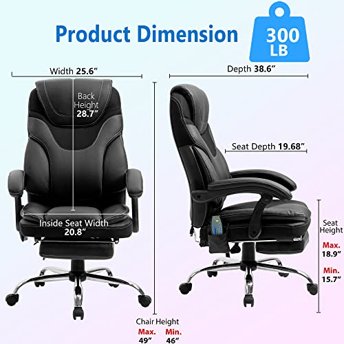 Massage Reclining Office Chair with Footrest, High Back Office Chair Computer Chair Home Office Desk Chair Ergonomic Executive Office Chair with Armrests, Adjustable Height/Tilt