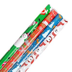 Lulu Home Christmas Wrapping Paper Set, 10ft x 30inch - 4 Rolls (100 sq. ft. ttl) Adorable Art Paper for Wrapping, Assorted Cartoon Wrapping Paper Jumbo Rolls for Kids Xmas Present Packaging