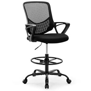 drafting chair – tall office chair for standing desk, high work stool, counter height office chairs with adjustable foot ring