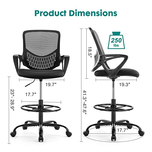 Drafting Chair - Tall Office Chair for Standing Desk, High Work Stool, Counter Height Office Chairs with Adjustable Foot Ring