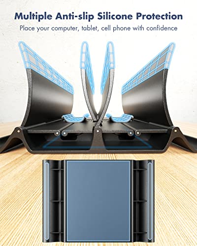 HEYZONE Vertical Laptop Stand,Dual Laptop Holder MacBook Vertical Stand,4 in 1 Gravity Laptop Dock Stand Auto Locking,Fits iPad/Surface/Chromebook/Gaming Laptops(Up to 17")