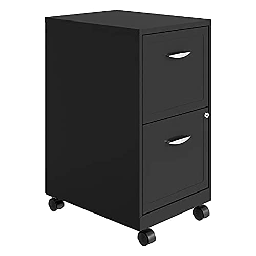 Space Solutions 18 Inch Wide Metal Mobile Organizer File Cabinet for Office Supplies and Hanging File Folders with 2 File Drawers, Charcoal