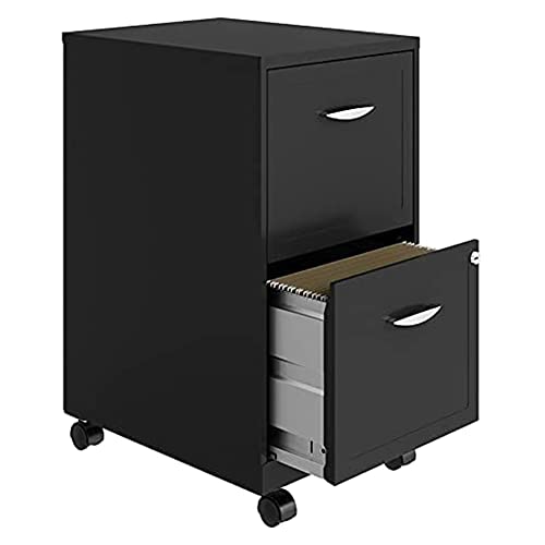 Space Solutions 18 Inch Wide Metal Mobile Organizer File Cabinet for Office Supplies and Hanging File Folders with 2 File Drawers, Charcoal