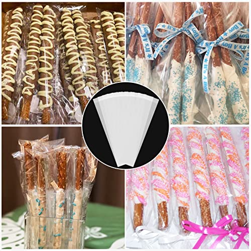Easter Candy Bags, 2x10 Inch Pretzel Rods Bags, Plastic Cellophane Treat Bags for Chocolate Bars, Individual Treat, Brush, Easter Stickers Gift, Self Adhesive Sealing Plastic Cello Bags