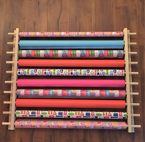 Storage Station, Organizer, Dispensing Rack for Gift Wrapping Paper, Ribbons, Cellophane, Vinyl Rolls, Paper & Other Arts & Crafts Items. Holds 10 Rows. Adjustable Width. Easy Wall Mount. Hardware Included.