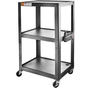 3 shelf metal utility cart – steel construction mobile presentation cart projection cart with power strip – durable utility cart av carts on wheels – supports up to 300 lbs (24” x 18” x 41”)