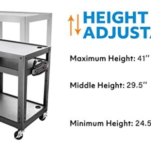 3 Shelf Metal Utility cart - Steel Construction Mobile Presentation Cart Projection Cart with Power Strip - Durable Utility Cart AV Carts on Wheels - Supports Up to 300 LBs (24'' x 18'' x 41'')