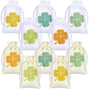 woanger 30 pcs st. patricks day burlap gift bags with drawstring st. patricks day lucky shamrock linen goody gift bags glitter jute coin treat candy bags for st. patrick’s day party supplies