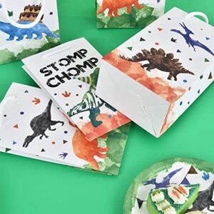 WERNNSAI Watercolor Dinosaur Party Bags - 16 Pack Dinosaur Party Favor Bags for Boys Kids Dino Theme Party Supplies Candy Treat Goodies Gift Bags with Handle