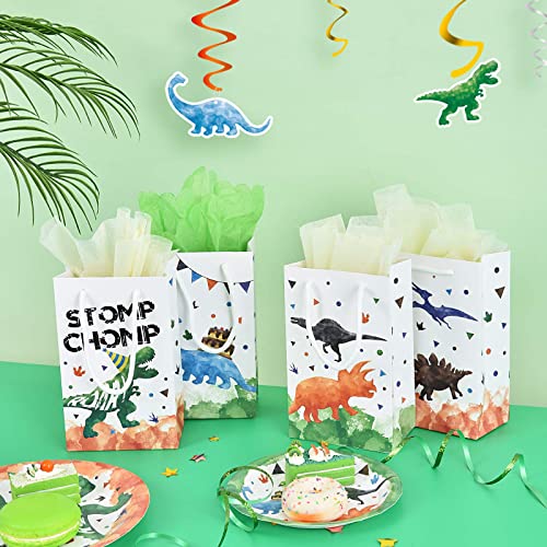 WERNNSAI Watercolor Dinosaur Party Bags - 16 Pack Dinosaur Party Favor Bags for Boys Kids Dino Theme Party Supplies Candy Treat Goodies Gift Bags with Handle