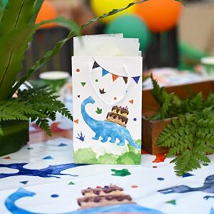 WERNNSAI Watercolor Dinosaur Party Bags - 16 Pack Dinosaur Party Favor Bags for Boys Kids Dino Theme Party Supplies Candy Treat Goodies Gift Bags with Handle