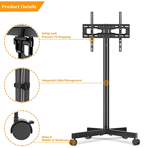 5Rcom Rolling TV Stand, Adjustable TV Cart w/Locking Wheels for 23-55" LCD LED Plasma Flat Panel Screen TV, Max VESA 400x400mm, Mobile TV Stand