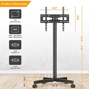 5Rcom Rolling TV Stand, Adjustable TV Cart w/Locking Wheels for 23-55" LCD LED Plasma Flat Panel Screen TV, Max VESA 400x400mm, Mobile TV Stand