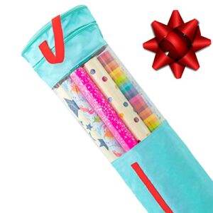 wrapping paper storage & gift wrap organizer – fits up to 20 long 40” rolls – clear window to see inside – section for storing ribbon, bows, tags & tape – keep your essentials organized