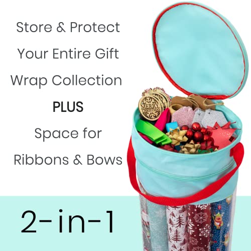 Wrapping Paper Storage & Gift Wrap Organizer - Fits Up To 20 Long 40” Rolls - Clear Window to See Inside - Section for Storing Ribbon, Bows, Tags & Tape - Keep Your Essentials Organized