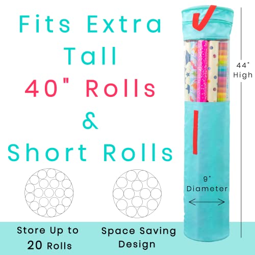 Wrapping Paper Storage & Gift Wrap Organizer - Fits Up To 20 Long 40” Rolls - Clear Window to See Inside - Section for Storing Ribbon, Bows, Tags & Tape - Keep Your Essentials Organized