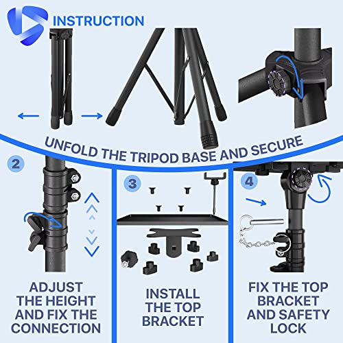 TRIPODSY Projector Tripod Stand with Adjustable Height 24-64 Inches, Standing Laptop Floor Riser, Portable Multifunctional Space Saver Desk for DJ, Outdoor Mobile Workstation for Studio, Home, Office