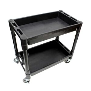 bisupply plastic utility rolling cart with shelves rolling tool cart on wheels, utility service cart plastic push cart