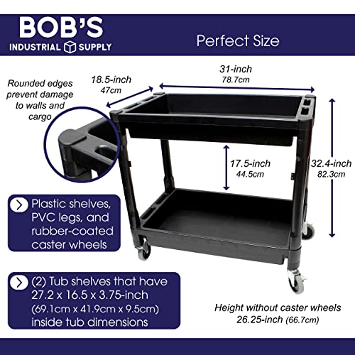 BISupply Plastic Utility Rolling Cart with Shelves Rolling Tool Cart on Wheels, Utility Service Cart Plastic Push Cart