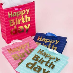 Loveinside Paper Gift Bags Gold Metallic Happy Birthday Printed Medium Gift Bags for Birthday - 10.2''x12.5''x4.7'', Navy Blue