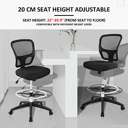 Mesh Drafting Chair Tall Office Chair Ergonomic Standing Desk Chair with Tilt Seat and Adjustable Foot Ring (Black)