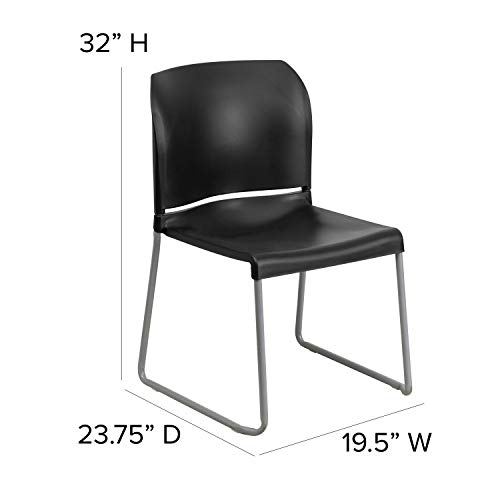 Flash Furniture 5 Pack HERCULES Series 880 lb. Capacity Black Full Back Contoured Stack Chair with Gray Powder Coated Sled Base