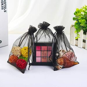 Hopttreely 100PCS 4x6 (10x15cm) Sheer Drawstring Gift Bags, Black Organza Wedding Party Favor Pouches Jewelry Christmas Festival Gift Bags