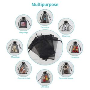 Hopttreely 100PCS 4x6 (10x15cm) Sheer Drawstring Gift Bags, Black Organza Wedding Party Favor Pouches Jewelry Christmas Festival Gift Bags