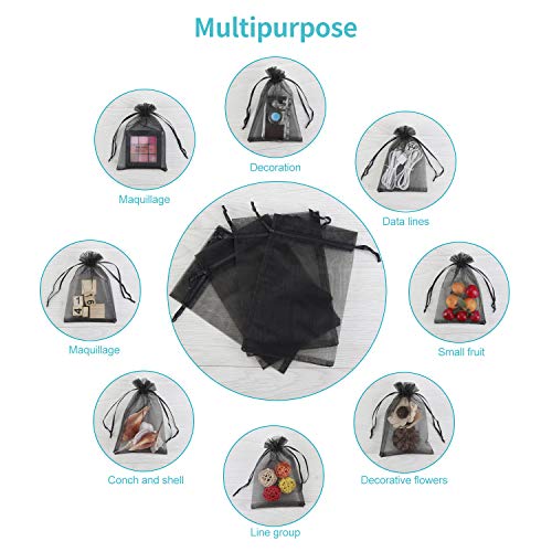 Hopttreely 100PCS 4x6 (10x15cm) Sheer Drawstring Gift Bags, Black Organza Wedding Party Favor Pouches Jewelry Christmas Festival Gift Bags