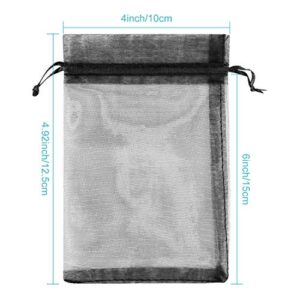 Hopttreely 100PCS 4x6 (10x15cm) Sheer Drawstring Gift Bags, Black Organza Wedding Party Favor Pouches Jewelry Christmas Festival Gift Bags