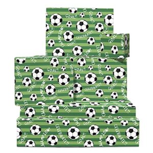 central 23 football wrapping paper – boys birthday wrapping paper – 6 sheets green gift wrap – soccer – sports – world cup – comes with fun stickers