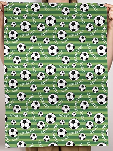 CENTRAL 23 Football Wrapping Paper - Boys Birthday Wrapping Paper - 6 Sheets Green Gift Wrap - Soccer - Sports - World Cup - Comes With Fun Stickers