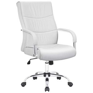 furmax high back office desk chair conference leather executive with padded armrests, adjustable ergonomic swivel task chair with lumbar support (white)
