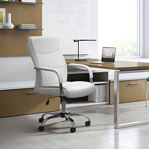 Furmax High Back Office Desk Chair Conference Leather Executive with Padded Armrests, Adjustable Ergonomic Swivel Task Chair with Lumbar Support (White)