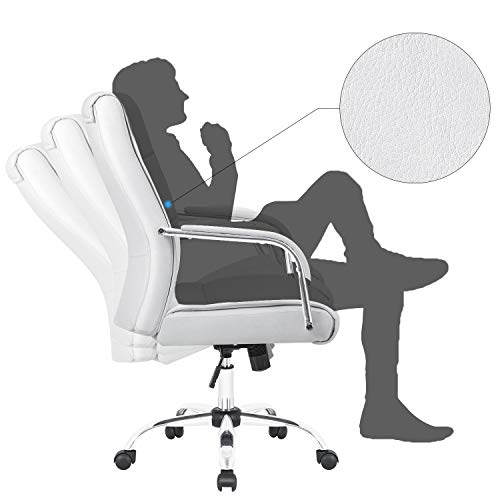 Furmax High Back Office Desk Chair Conference Leather Executive with Padded Armrests, Adjustable Ergonomic Swivel Task Chair with Lumbar Support (White)