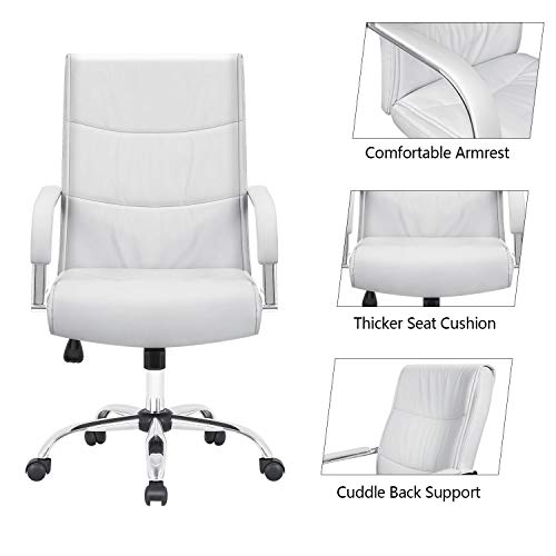 Furmax High Back Office Desk Chair Conference Leather Executive with Padded Armrests, Adjustable Ergonomic Swivel Task Chair with Lumbar Support (White)