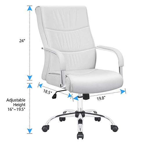 Furmax High Back Office Desk Chair Conference Leather Executive with Padded Armrests, Adjustable Ergonomic Swivel Task Chair with Lumbar Support (White)