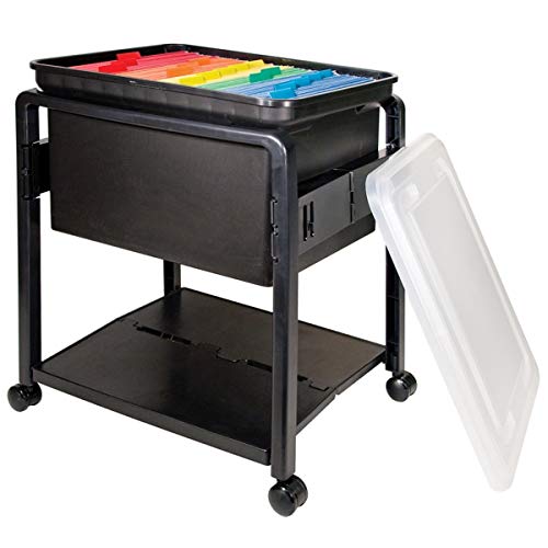 Advantus Folding and Rolling File Cart with Lid, Letter or Legal Size, Black (55758) 18.5 x 14.5 x 21.75