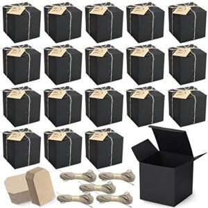 yahenda 100 pcs kraft gift boxes weddings gift boxes with lids small 4 x 4 x 4 inch 66 ft rope 100 pcs tags bridesmaid paper gift wrap boxes for party favor packaging school office supplies (black)