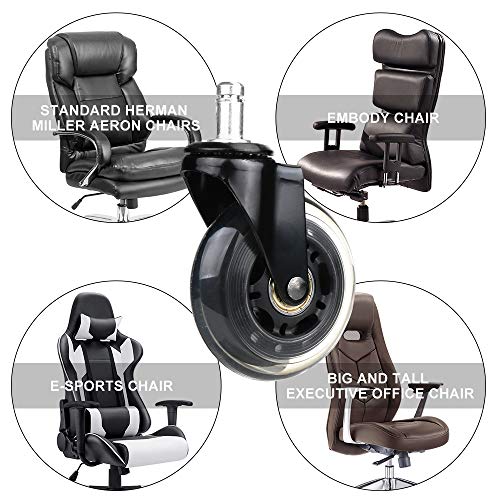 Office Chair Caster Replacement Wheel for Hardwood Floor and Carpet, Heavy Duty Universal Floor Safe Caster Set of 5,Rubber Wheels Office Chair to Replace Office Chair mats,fits 98% Chairs