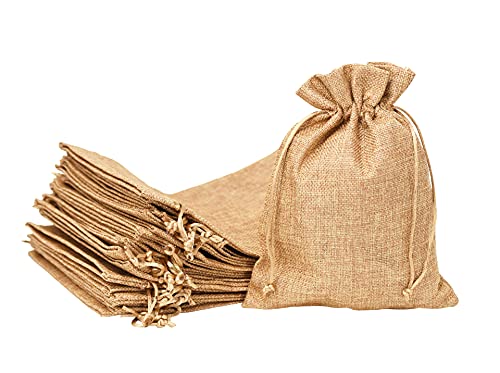 Mandala Crafts Burlap Bags with Drawstring - 7x9 Inches Drawstring Pouch Set - Bulk Rustic Linen Burlap Drawstring Bags for Burlap Gift Bags Wedding Party Coffee Candy Favor Bags 20 PCs