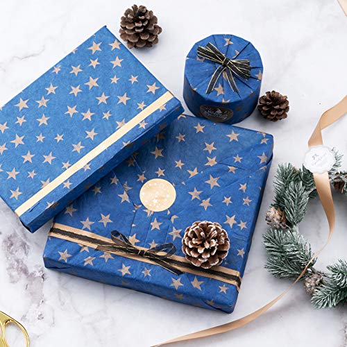 Aimto Gold Star Navy Blue Tissue Paper Gift Wrapping Paper for DIY Art Craft Decoration Gift Packaging - 27.5inch x 19inch (50 Sheets)