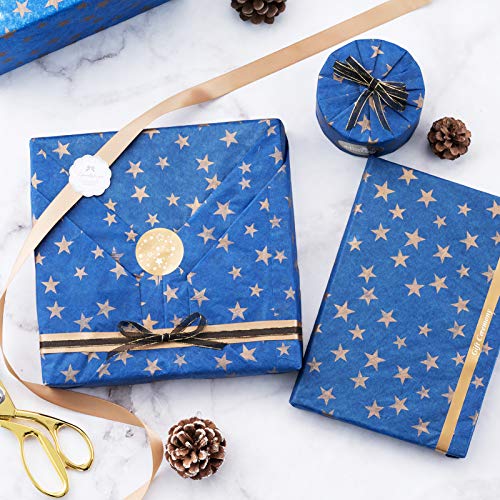 Aimto Gold Star Navy Blue Tissue Paper Gift Wrapping Paper for DIY Art Craft Decoration Gift Packaging - 27.5inch x 19inch (50 Sheets)