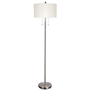 deeplite modern floor lamp, tall standing lamp with 2 bulb socket for office bedroom living room bright lighting, brushed nickel body, white lampshade