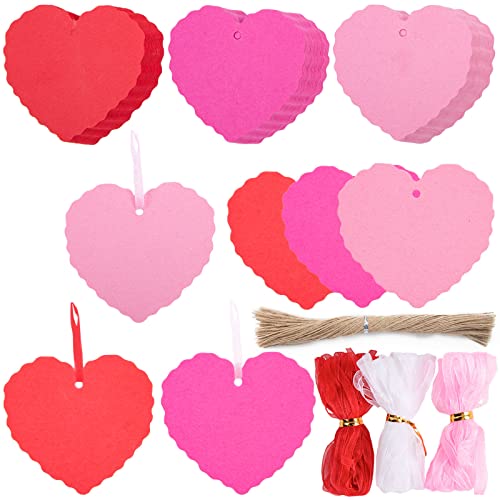 SallyFashion 240PCS Valentines Heart Gift Tags, Pink Paper Tags Heart Shaped Paper Labels for Valentine's Day Mother's Day Anniversary Wedding