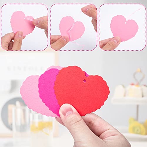 SallyFashion 240PCS Valentines Heart Gift Tags, Pink Paper Tags Heart Shaped Paper Labels for Valentine's Day Mother's Day Anniversary Wedding