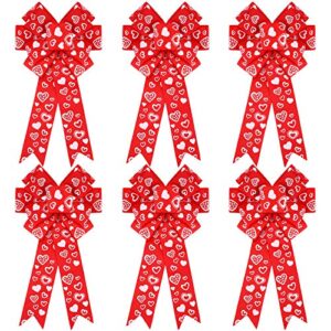 6 Pieces Valentine's Day Bows Decoration 5.9 x 11.8 Inches Red and White Heart Printed Bow for Valentine's Day Crafts DIY Bow Decoration