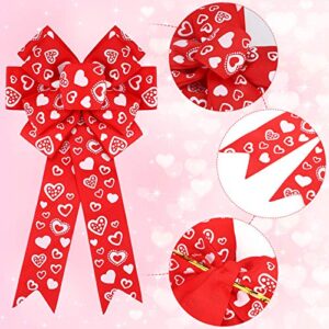 6 Pieces Valentine's Day Bows Decoration 5.9 x 11.8 Inches Red and White Heart Printed Bow for Valentine's Day Crafts DIY Bow Decoration