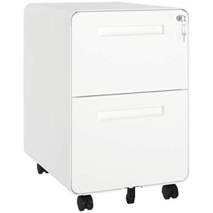 yitahome 2 drawer rolling file cabinet, metal mobile filing cabinet with lock under desk, anti-tilt file cabinet for legal/letter files in commercial office home, white